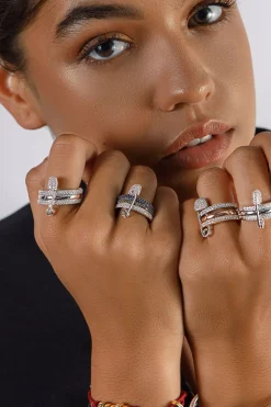 APM Monaco Bague Epingle A Nourrice Triple Anneau Kaki Et Bleu^ Bagues
