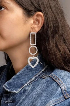 APM Monaco Boucle D'Oreille Tombante Rectangle Cercle Et Coeur^ Boucles D'Oreilles