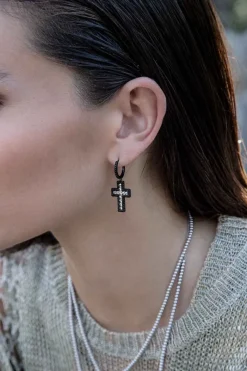 APM Monaco Boucles D'Oreilles Asymetriques Croix Noires^ Boucles D'Oreilles