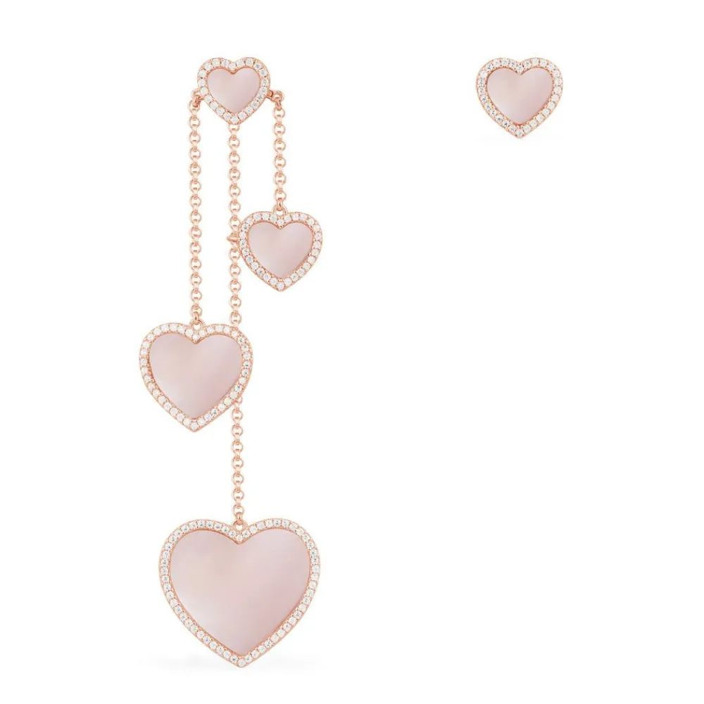 APM Monaco Boucles D'Oreilles Asymetriques Coeur En Nacre Rose^ Boucles D'Oreilles