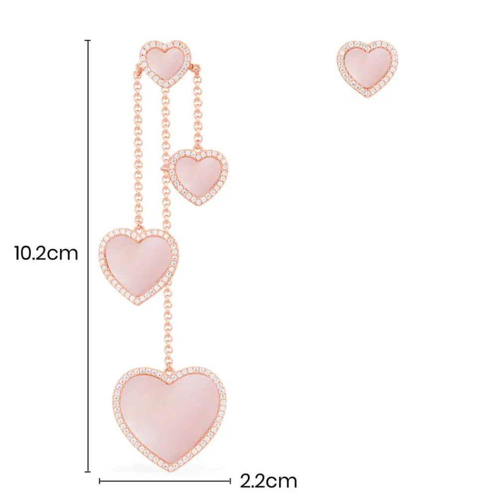 APM Monaco Boucles D'Oreilles Asymetriques Coeur En Nacre Rose^ Boucles D'Oreilles