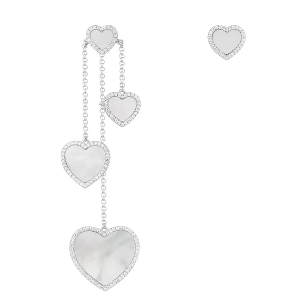 APM Monaco Boucles D'Oreilles Asymetriques Coeur En Nacre - Argent^ Boucles D'Oreilles