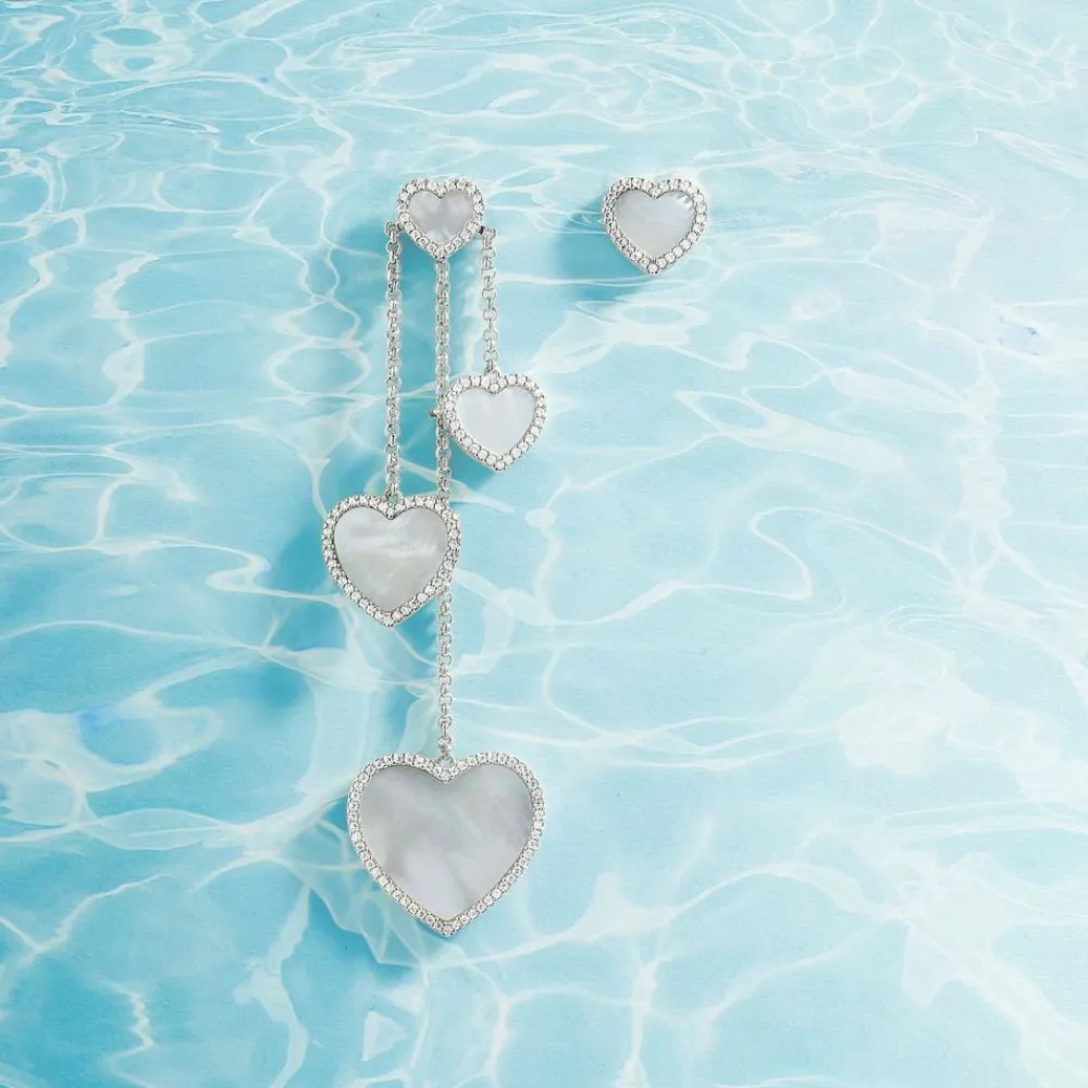 APM Monaco Boucles D'Oreilles Asymetriques Coeur En Nacre - Argent^ Boucles D'Oreilles
