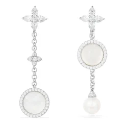 APM Monaco Boucles D'Oreilles Asymetriques Nacre Blanche Et Perle Tombante - Argent^ Boucles D'Oreilles