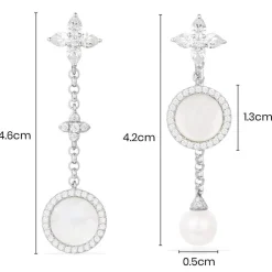 APM Monaco Boucles D'Oreilles Asymetriques Nacre Blanche Et Perle Tombante - Argent^ Boucles D'Oreilles