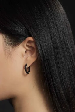 APM Monaco Boucles D'Oreilles Creoles Pave Noires^ Boucles D'Oreilles