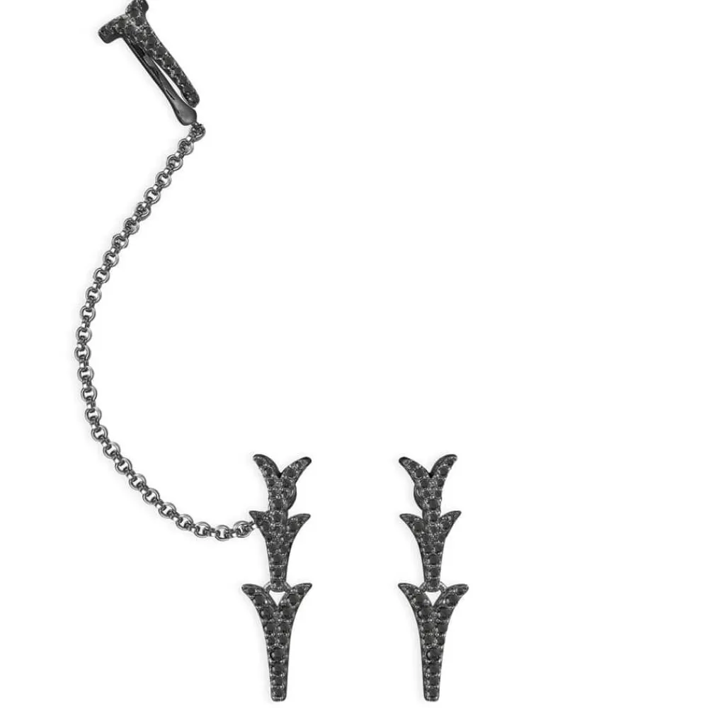 APM Monaco Boucles D'Oreilles Dragon Avec Ear Cuff Et Chaine - Argent^ Boucles D'Oreilles