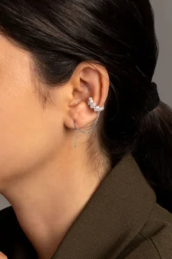 APM Monaco Boucles D'Oreilles Ear Cuff Up And Down Avec Perles Et Chaines - Argent^ Boucles D'Oreilles