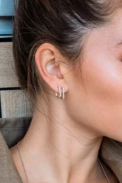 APM Monaco Boucles D'Oreilles Rectangles Pavees - Argent^ Boucles D'Oreilles