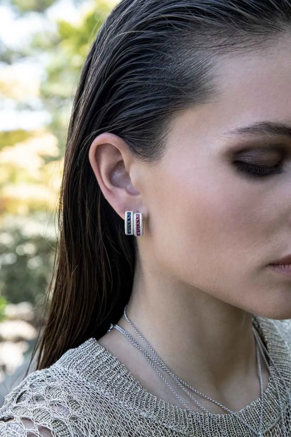 APM Monaco Boucles D'Oreilles Rectangle Pave Fuchsia^ Boucles D'Oreilles