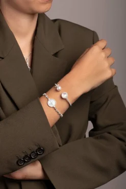 APM Monaco Bracelet Jonc Nacre Blanche Et Perle - Argent^ Bracelets