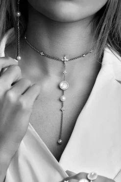 APM Monaco Collier Ajustable Avec Pendentif Nacre Blanche Et Perle - Argent^ Colliers