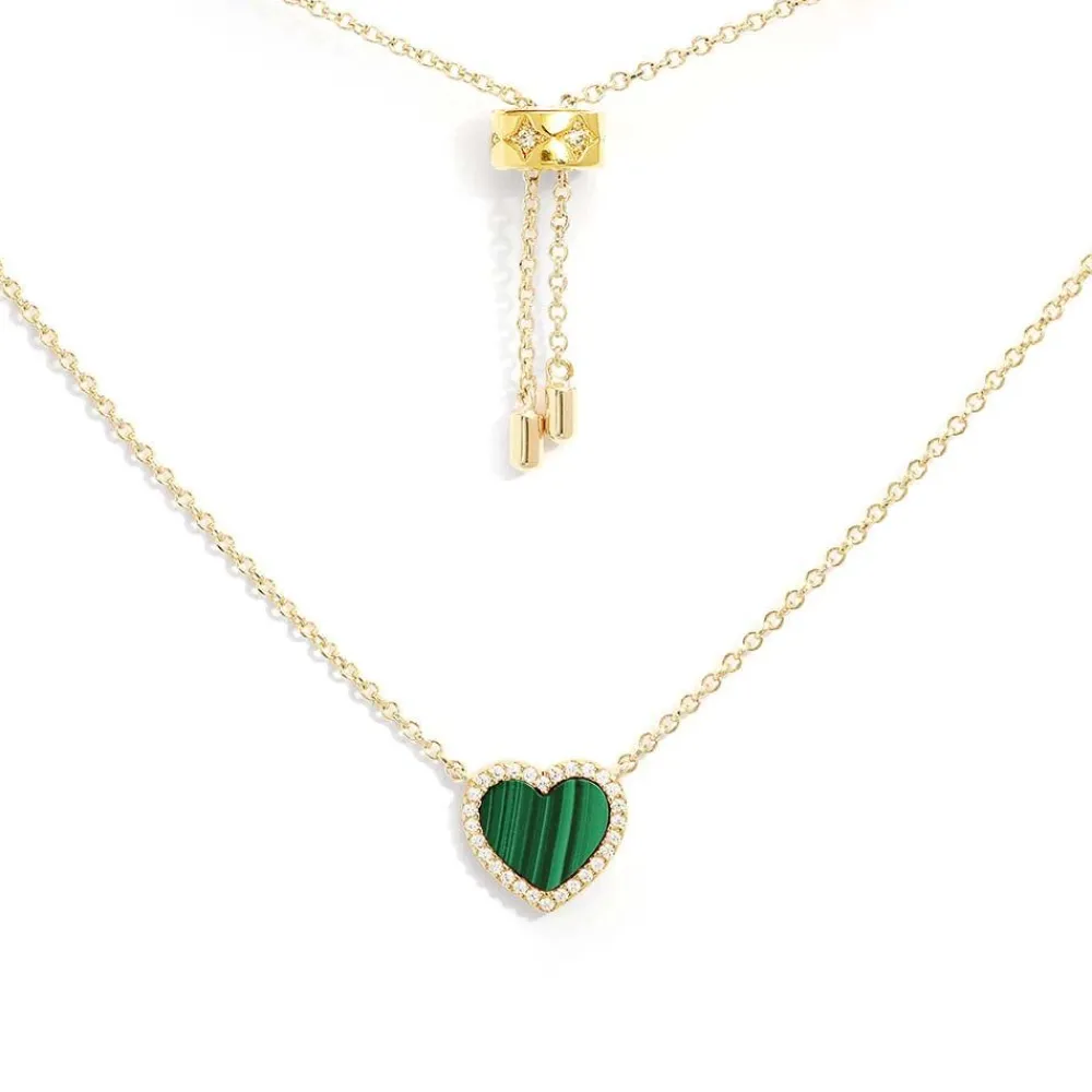 APM Monaco Collier Ajustable Coeur Malachite Mini^ Colliers