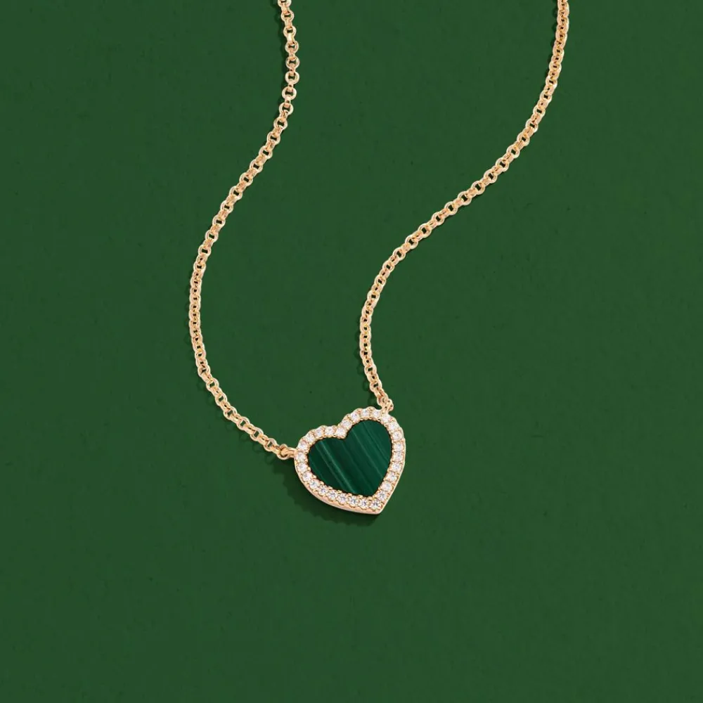APM Monaco Collier Ajustable Coeur Malachite Mini^ Colliers