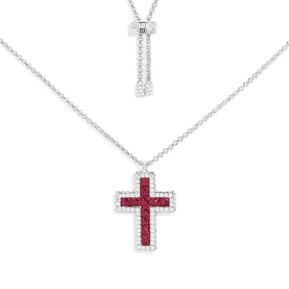 APM Monaco Collier Ajustable Croix Pave Fuchsia^ Colliers