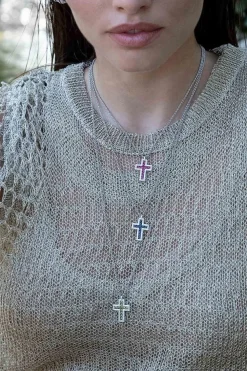 APM Monaco Collier Ajustable Croix Pave Fuchsia^ Colliers