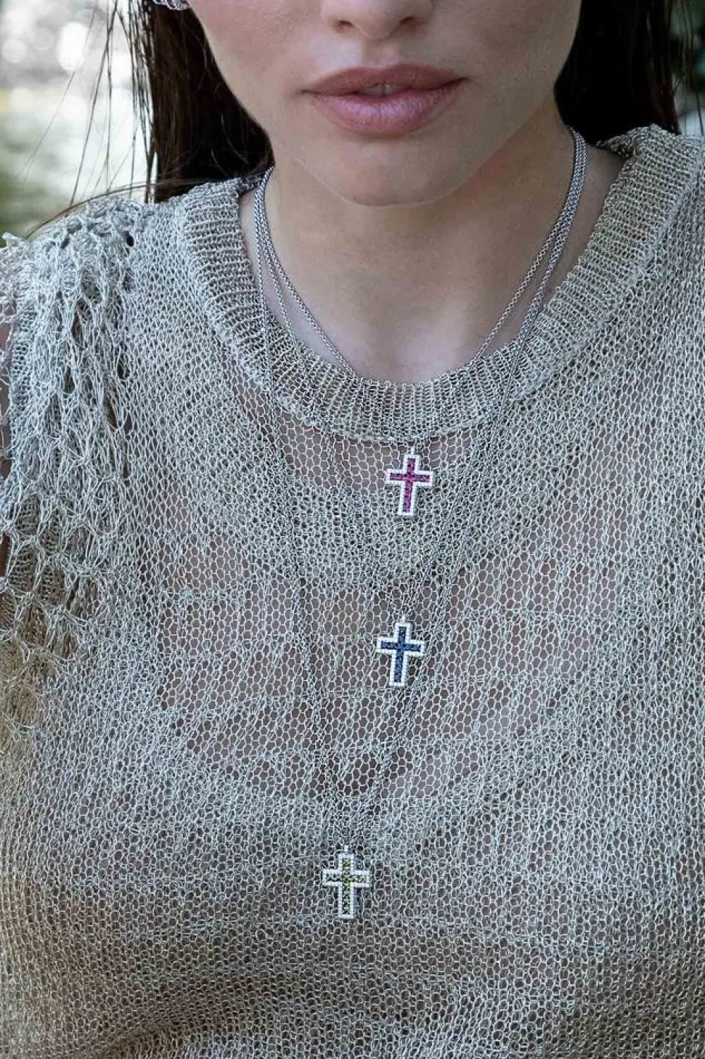 APM Monaco Collier Ajustable Croix Pave Kaki^ Colliers