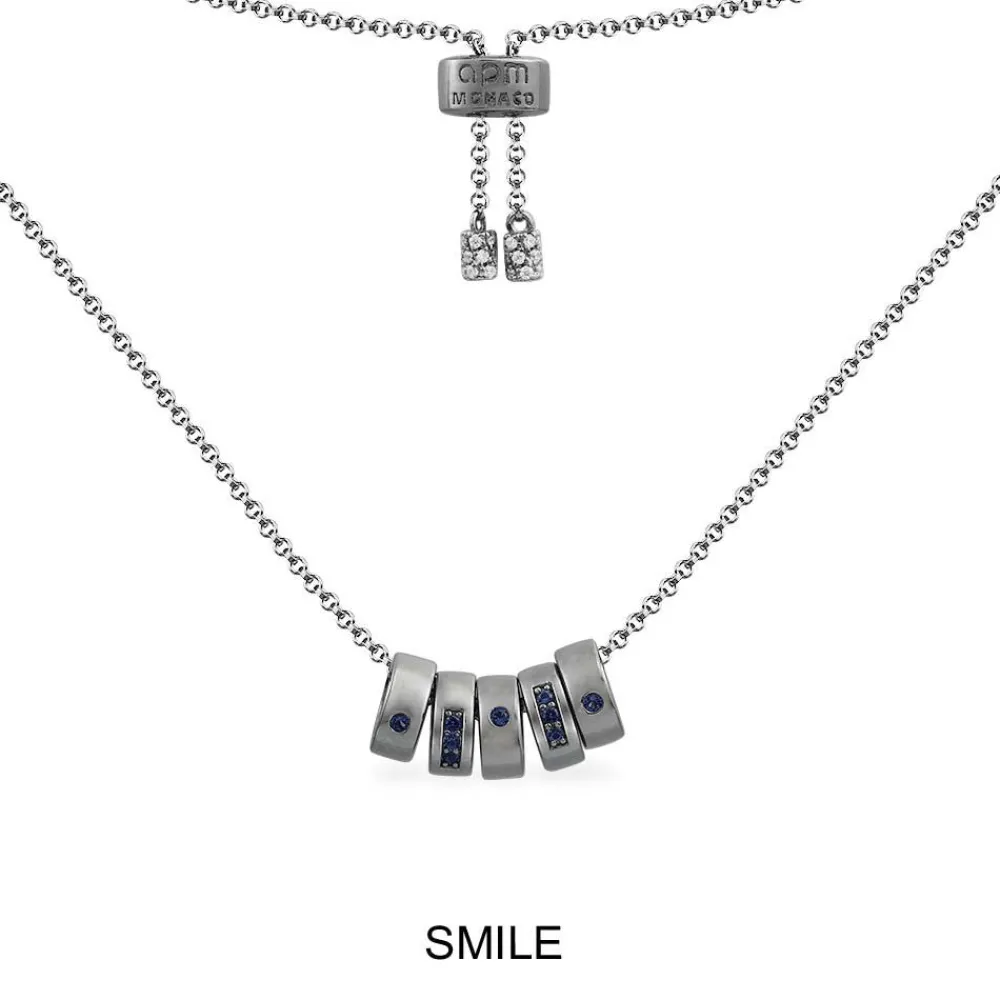APM Monaco Collier Ajustable Morse Code Smile Bleu^ Colliers