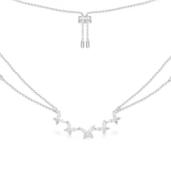 APM Monaco Collier Ajustable Papillon Double Chaine - Argent^ Colliers