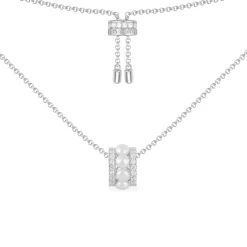APM Monaco Collier Ajustable Serti Sur 2 Lignes Avec Perles - Argent^ Colliers