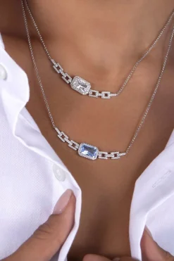 APM Monaco Collier Chaine Ajustable Pave Bleu Lagon^ Colliers
