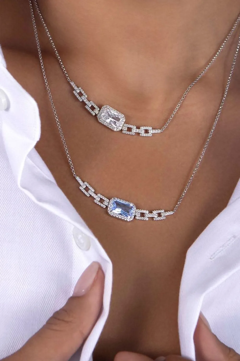 APM Monaco Collier Chaine Ajustable Pave Bleu Lagon^ Colliers