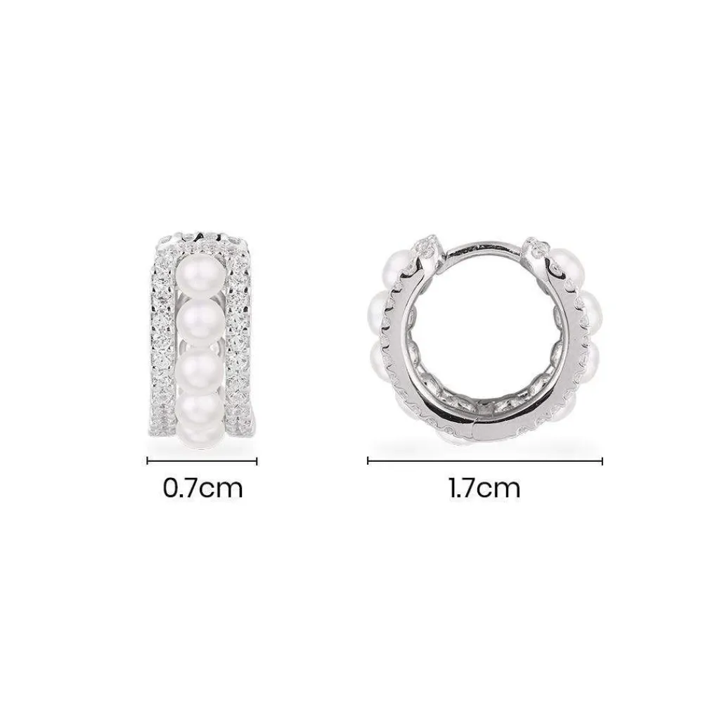 APM Monaco Petites Boucles D'Oreilles En Anneaux Sertis Sur 2 Lignes Avec Perles - Argent^ Boucles D'Oreilles